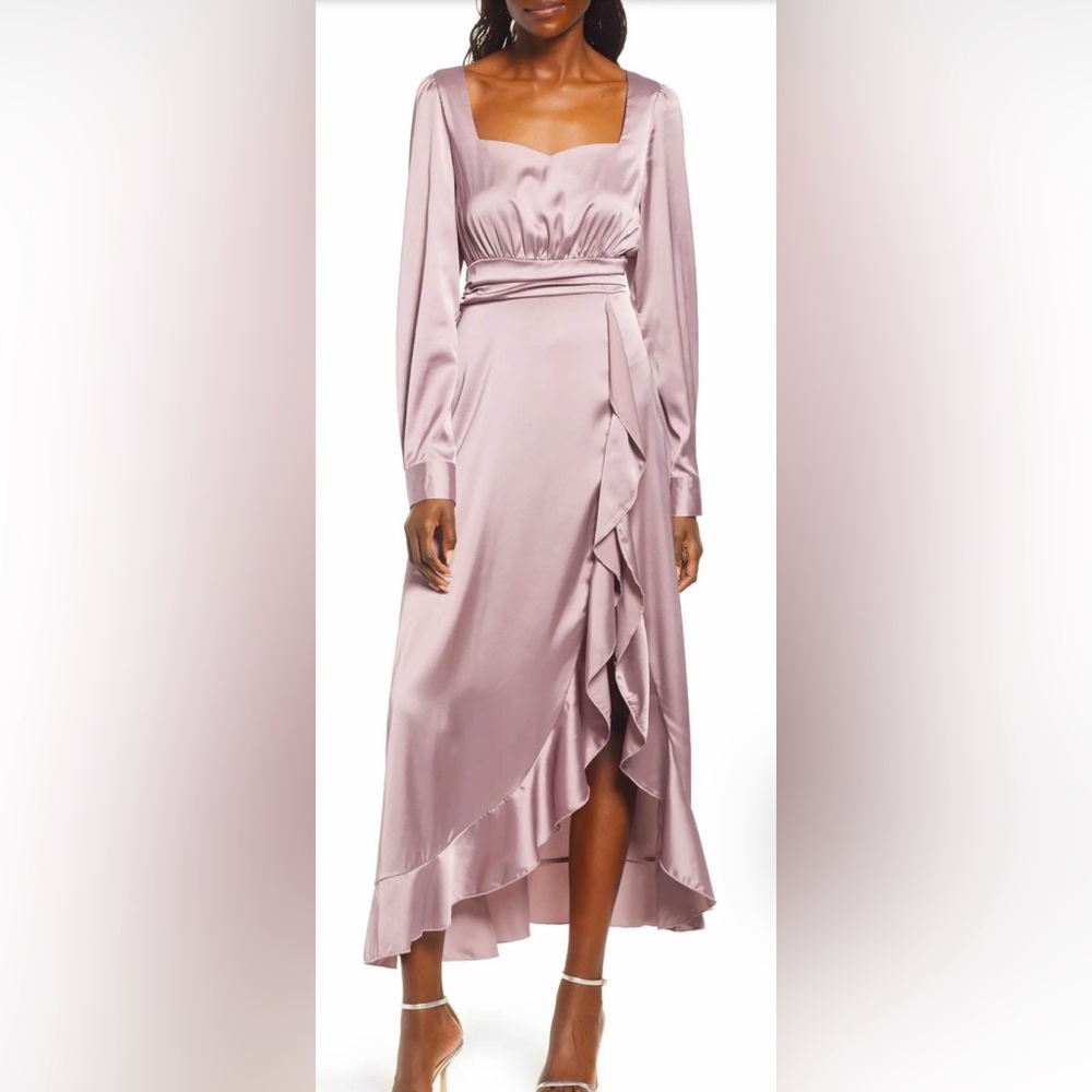 Area Stars NWT Lilac Satin Ruffled Cocktail MIDI Dress Size Large